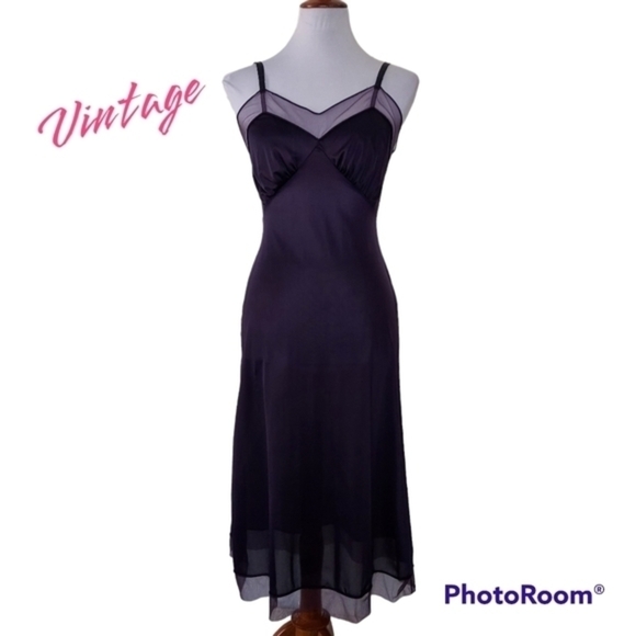 Vintage 40s Navy Blue Vanity Fair Nylon Slip Dress‎ - Picture 1 of 16